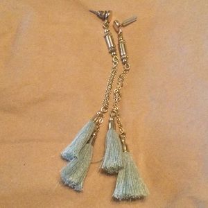 Pretty gold and sea foam long tassel earrings